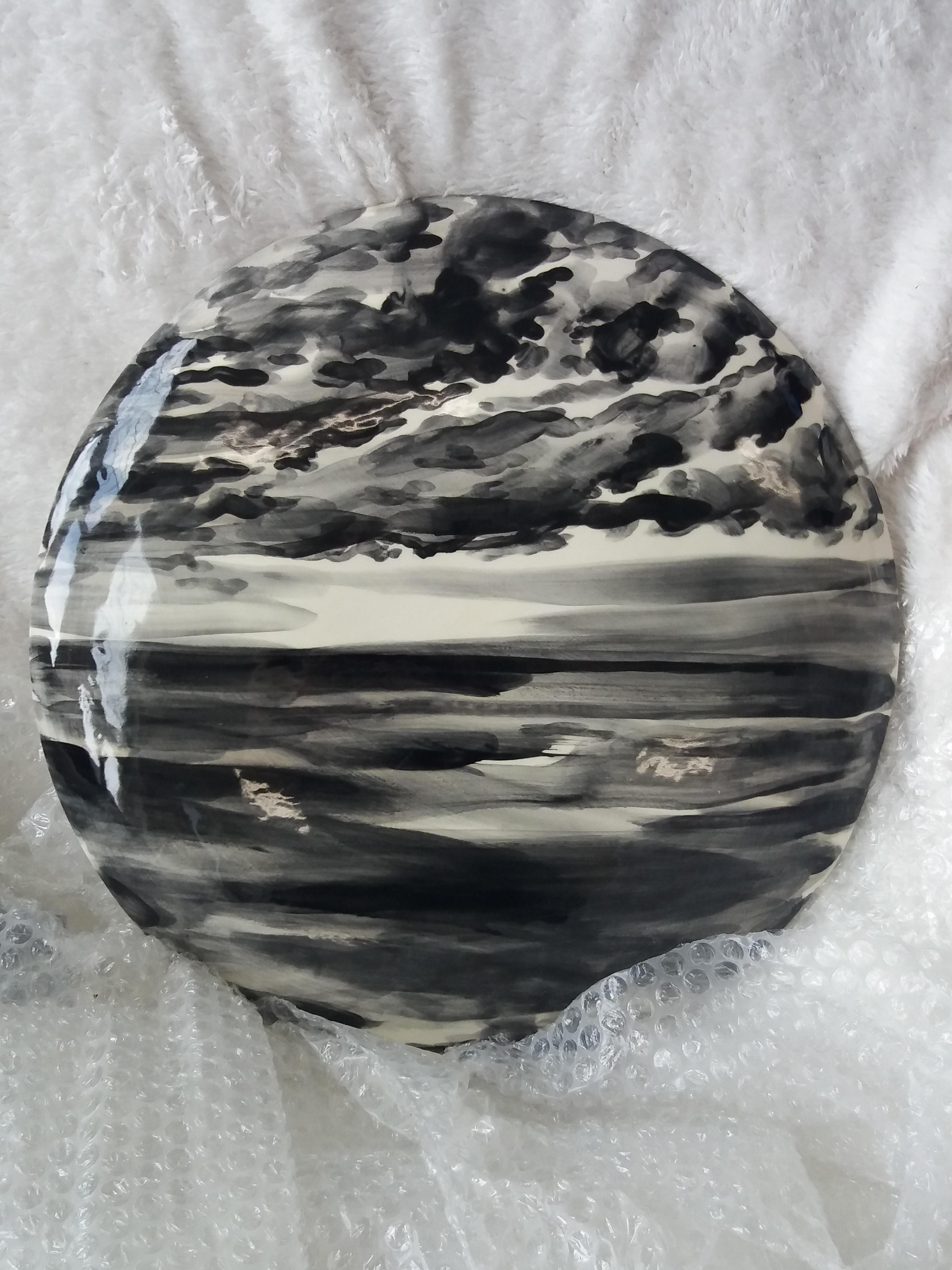 "Moonlit - lighted by the moon", painted ceramic, 35 x 35 cm., 2021