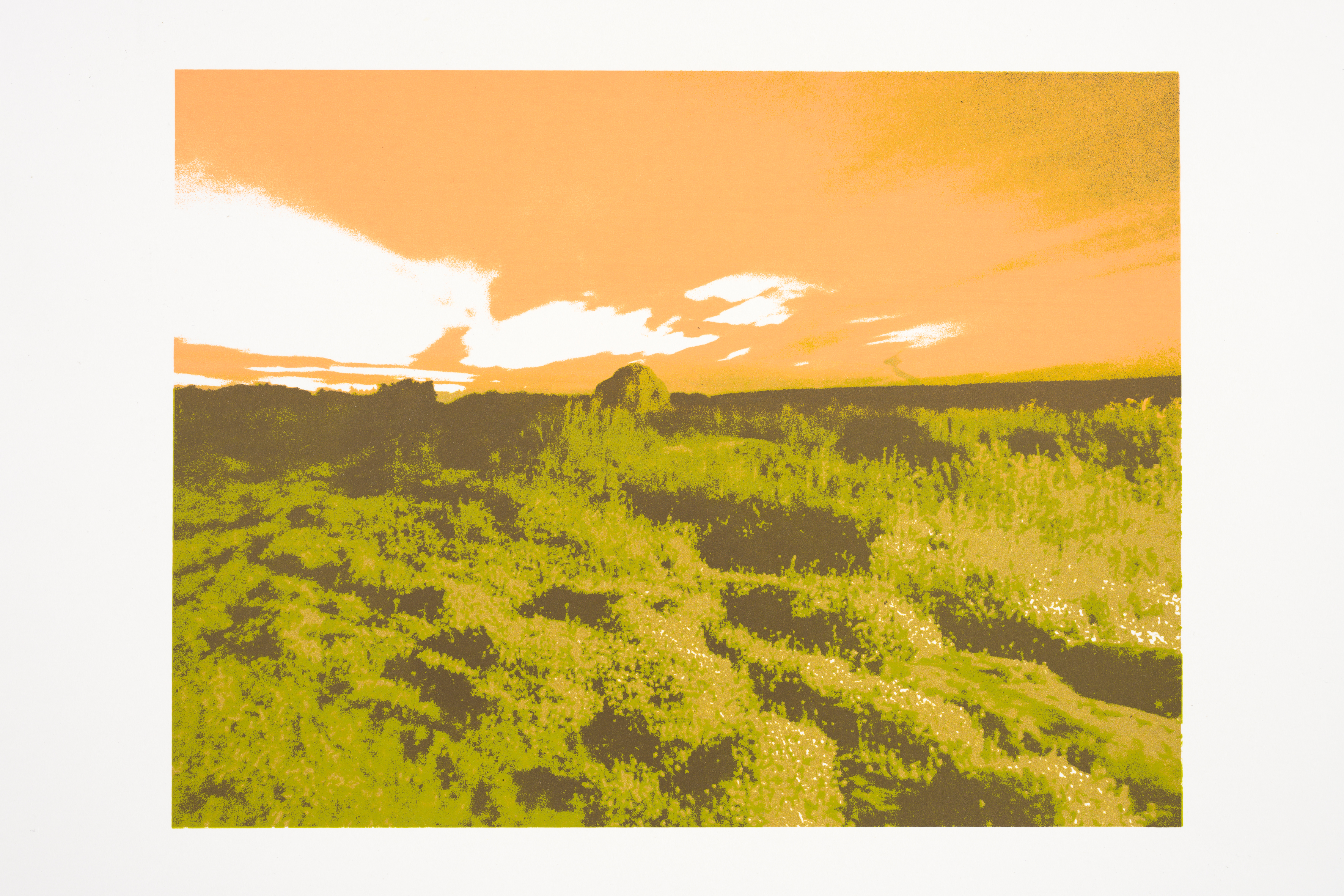 “Sun Down” (2019), 24 x 37 cm., three color silkscreenprint (Printed at Beeldenstorm/Daglicht 2019)