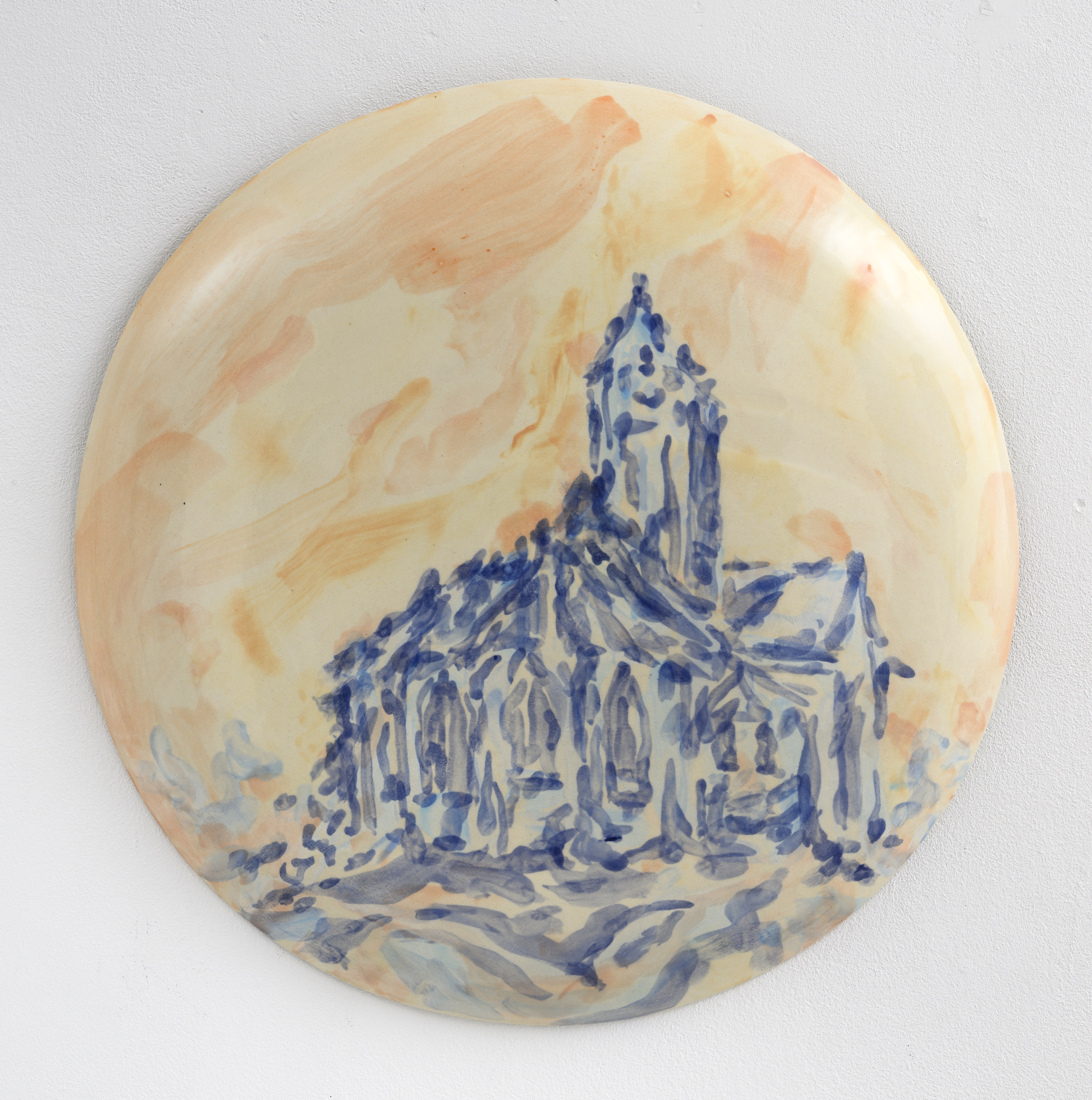 "Kerkje St. Remy de Provence", painted ceramic, 40 x 40 cm., 2022