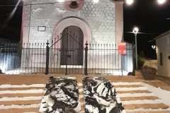 Groupshow "Brota el Pueblo": "Réquiem em Turcquesa", 5 x 1,25 meter and  "Prelúdio em Verde", 5 x 1,25 meter centro de puerto Gil (Corteconcepcion), A.i.R. Arteventura,  Parque Natural de Sierra de Aracena y Picos de Aroche, Andalusia, Spain, June 2025