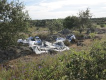"The Cry of the Fox", photo of the landart installation, silkscreenprints on textile, Fundacao Obras, Portugal (2023)