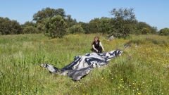 Filmstill performance "Prelúdio em Verde" (Evora Monte), during the residency at Fundacao Obras, Évora Monte, Alentejo, Portugal , April 3th, 2025. Film and edit by  by Pedro Barral (PT)