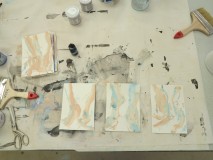 Z.t., a 21 x 14,8 cm., acrylic paint on paper, during the residency at Arteventura, Corteconcepcion, Anadalusia Spain , June 19th, 2025.