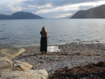 Performance at Hardangerfjord, Indian ink on paper, AiR KH Messen (2023)  Norway (Photo by Mirjam van Casteren)