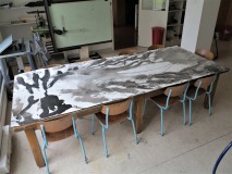 Performance at Hardangerfjord, Indian ink on paper, 3 meter x 1,25 cm., AiR KH Messen (2023) Norway