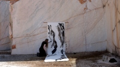 Filmstill, 5 meter x 1,25 m, ink on paper (performance), 2023, A.i.R. Fundacao OBRAS, Portugal, Photo Pedro Barral