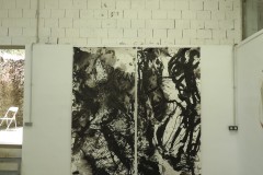 "Réquiem em Turcquesa", 5 x 1,25 meter and  "Prelúdio em Verde", 5 x 1,25 meter,  studioview A.i.R. Arteventura,  Parque Natural de Sierra de Aracena y Picos de Aroche, Andalusia, Spain, June 2025